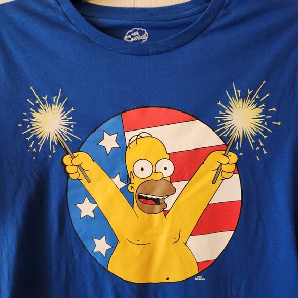 The Simpsons Homer Flag and Sparklers T-Shirt L - Picture 2 of 6